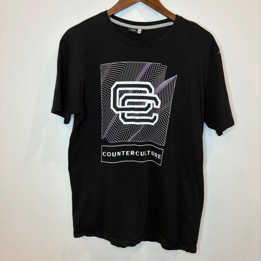Counterculture Mens Black Graphic T-Shirt CC Logo Crewneck Size L